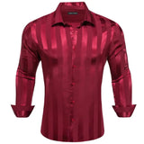 Luxury Shirts for Men's Silk Mercerized Solid Striped Black White Red Blue Green Gold Slim Fit Blouses Casual Tops Barry Wang MartLion   