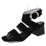 Summer Brown Black  Women Party Sandals Lady Dress Shoes Med Gladiator Heel MartLion Black 4.5 