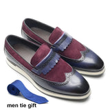 6 Colors Luxury Men's Non-slip Sneakers Genuine Leather Suede Wingtip Tassel Flat Loafers Driving Casual Shoes MartLion Blue Red EUR 41 