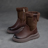 leather wide Winter length snow boots ,plush soled casual women's short boots MartLion Dark brown 8.5 