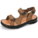 Beach Shoes Summer Cow Leather Men's Sandals MartLion Brown 11 