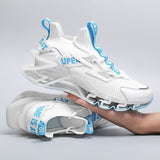High-top Men's Blade Running Shoes Breathable Sock Sneakers Graffiti Jogging Antiskid Damping Sport Zapatillas Mart Lion 19039white blue 7 