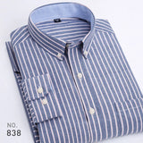 Men's Striped Plaid Oxford Spinning Casual Long Sleeve Shirt Breathable Collar Button Design Slim Dress MartLion Y-3 Gray Stripe 38 - M 