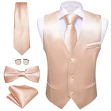 Elegant Vest for Men's Pink Solid Satin Waistcoat Tie Bowtie Hanky Set Sleeveless Jacket Wedding Formal Gilet Suit Barry Wang MartLion 2677 S 