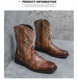 Retro Brown Print Men's Cowboy Boots High Leather Western with Zipper Para Hombre MartLion   