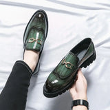 Classic Green Leather Loafers Men's Height-increasing Platform Shoes Slip-on Casual Zapatos Hombre MartLion   