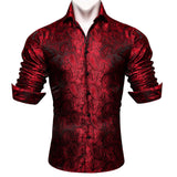 Barry Wang Men's Shirts Black Floral Silk Embroidered Long Sleeve Slim Causal Turn Down Breathable Colorfast Clothing Tops MartLion 0026 S 