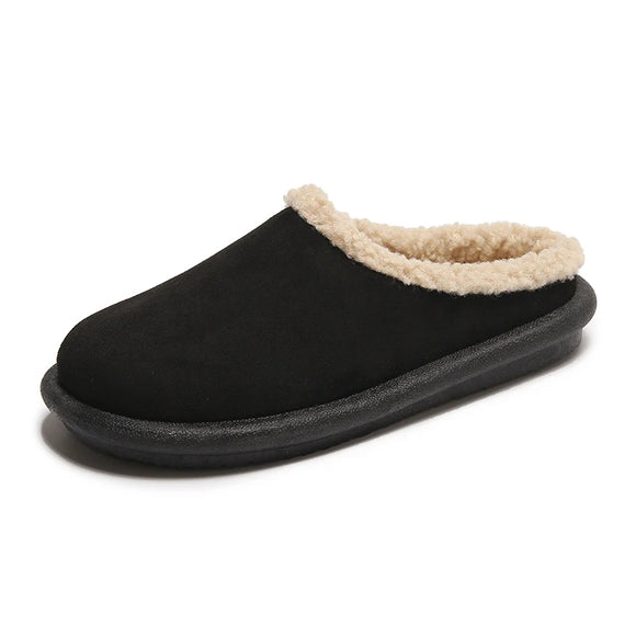 Anti-slip No Heel Home Indoor Cotton Slippers Casual Warm Women's Shoes Outdoor Lightweight Slippers Flat MartLion black 35 