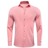Coral Pink Paisley Men's Silk Shirt Spring Autumn Long Sleeve Wedding Turndown-Collar Dress Suit Shirt Formal Gift Hi-Tie MartLion CY-1055 S 