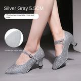 Sequined Modern Adult Latin Dance Ballroom Dance Shoes Women Practice Soft Sole High Heels MartLion 5.5 silver fur sole 34 