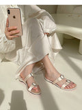 Women Flat Sandals Satin Slippers Ladies Rhinestone Buckle Summer Casual Shoes Soft Sole Bridesmaid Slippers Mart Lion   