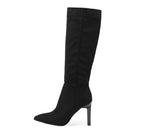 Liyke Autumn Winter Black Women Knee High Boots Pointed Toe Stiletto Heels Ladies Party Zip Long Shoes Mart Lion   