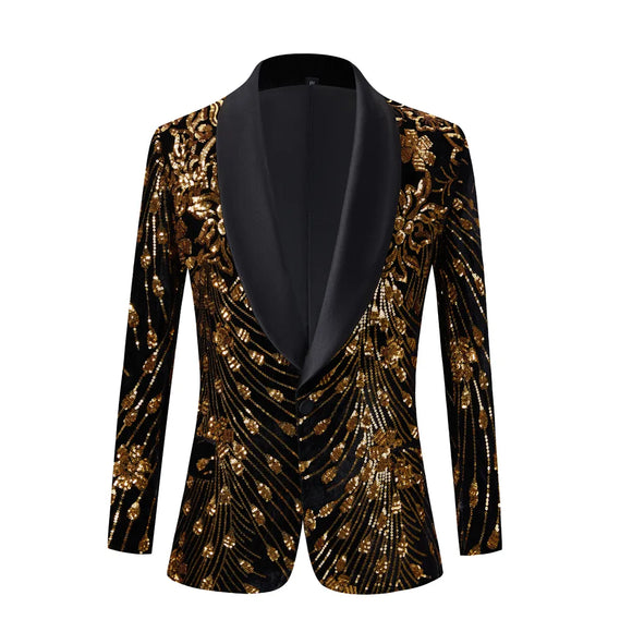 Black Shiny Gold Sequin Glitter Embellished Blazer Jacket Nightclub Prom Suit Red Men's Homme Stage Clothes For Singers MartLion black EU Size XS 