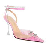 Soft PVC Women Sandals Luxury Rhinestones Peals Chains High heels Gladiator Summer Wedding Shoes MartLion Pink 42 