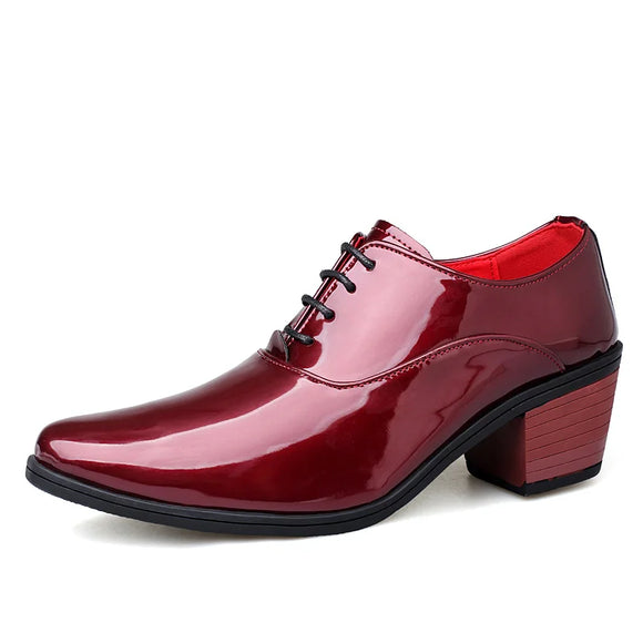 Classic Glitter Leather Men's Dress Shoes Red Mirror Luxury Men's Increasing-height Heel Footwear MartLion Red 818 38 