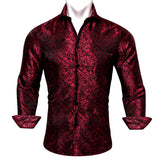 Luxury Men's Shirt Embroidered Silk Slim Casual Gold Blue Purple Black Red Green Paisley Flower Long Sleeve Barry Wang Cloth MartLion 0064 S 