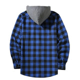 Men's Shirts Classic Plaid Casual Button Down Hooded Long Sleeved Double Pockets Shirt Hoodie Flannel Jacket Tops MartLion   