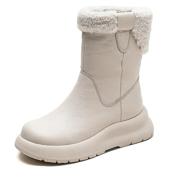 leather wide Winter length snow boots ,plush soled casual women's short boots MartLion   