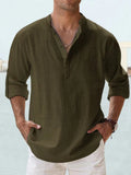 Cotton Linen Shirts for Men Casual Shirts Lightweight Long Sleeve Henley Beach Shirts T Shirts for Men MartLion   