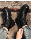 Autumn Winter Red Men's Ankle Boots Casual Leather Platform Motorcycle Work masculina MartLion   