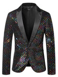Glitter Embellished Groom Jacket Stylish Men's One Button Shiny Plaid Tuxedo Nightclub Prom Stage blazers MartLion Multicolor S 