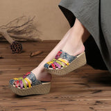 Summer Hollow Handmade Shoes Women Slides Genuine Leather Cover Toes Flower Women's Platform Wedges Slippers MartLion   