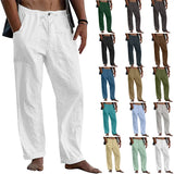 Men's Casual Trousers Home Pants  Man Cotton Linen Large Size White Straight Trousers Solid Beach Black Fitness Pants MartLion   