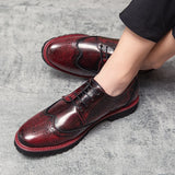 Golden Brogue Shoes Men's Dress Soft Split Leather Lace Up Oxfords Flat Work Footwear Mart Lion   