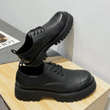 Spring Summer Breathable Men's Shoes Real Leather Designer Height Increasing Loafers Luxury Lace-up Dress MartLion   