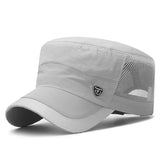Quick Dry Military Hats Unisex Summer Flat Top Hat Women Outdoor Army Cap Men's Adjustable Baseball Caps Mesh Hat Trucker MartLion light grey  