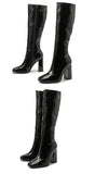 Liyke Black Knee High Boots Women Chunky Heels Casual Winter Motorcycle Long Shoes Square Toe Zip Cool Knight Mart Lion   