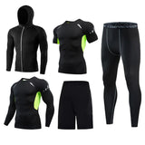 5 Pcs Men's Compression Set Running Tights Workout Fitness Training Tracksuit Short sleeve Shirts Sport Suit rashgard kit MartLion   