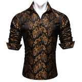 Barry Wang Men's Shirts Black Floral Silk Embroidered Long Sleeve Slim Causal Turn Down Breathable Colorfast Clothing Tops MartLion 0435 S 