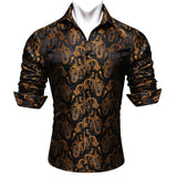 Designer Men's Shirt Blue Purple Pink Yellow Green Black Silk Embroidered Long Sleeve Casual Slim Tops Breathtable Streetwear MartLion   