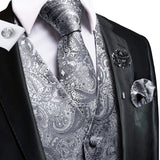 Hi-Tie Silk Vests Jacquard Waistcoat Neck Tie Hanky Cufflinks Brooch Set for Men's Suit Sleeveless Jacket Wedding MartLion   