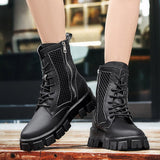 Autumn Men's Ankle Boots Punk Rock Mesh Leather Chain Round Toe Breathable Motorcycle Party Casual Shoes Mart Lion   