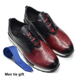Luxury Classic Casual Sneaker for Men's Genuine Leather Flat Oxfords Shoes Lace-up Daily Designer Social Footwear MartLion Burgundy black EUR 46 