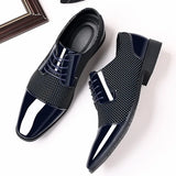 Men Dress Shoes Men Patent Leather Shoes Lace Up Formal Black Leather Wedding Party Shoes MartLion Dark Blue 40 