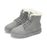 Women Ankle Boots Plush Warm Winter Lightweight Thick Casual Outdoor Winter Shoes Lace Up Flat Sneakers Warm Mart Lion Gray 36 