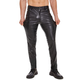 Men Shiny Leather Straight Pants Zipper Open Crotch Soft Matte Leather Casual Trousers Male High Elastic Shaping Leggings MartLion   