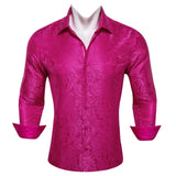 Designer Men's Shirts Silk Long Sleeve Purple Gold Paisley Embroidered Slim Fit Blouses Casual Tops Barry Wang MartLion 0484 S 