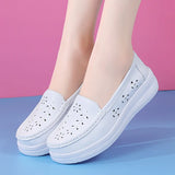 Nurse shoes spring soft bottom hollow breathable deodorant anti-slip flat bottom thick white medical work MartLion   