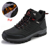 Winter Men's Snow Boots Warm Plush Waterproof Leather Ankle Boots Non-slip Men's Hiking Boots MartLion 01 Black 7 