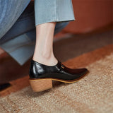 Spring Women Shoes Pumps Pointed Toe Chunky Heel All-match Casual Shoes Retro Med Heel MartLion   