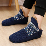 Winter Indoor Home Slippers Socks Men's Floor Socks Knitted Adult Plus Fleece Carpet Sock Home Bedroom Sleeping Sock Non-slip MartLion Navy Blue 35-39(24cm) 