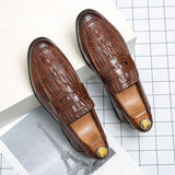 Crocodile Pattern Men's Loafers Split Leather Footwear For Slip On Dress Shoes Elegant Social Mart Lion   