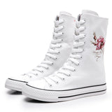 Mid Length Women's Shoes with Front Lace Up Side Zipper Rose Pattern Casual Student Board MartLion   