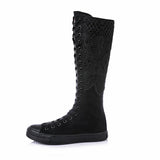 High Barrel Shoes for Women Elevated Canvas Flat Sole Boots Lace Casual Board MartLion black 35 