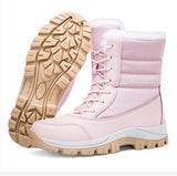 Winter Women's Waterproof Boots Strap Up Flat Heel Boots Warm Snow Shoes, Plush Outdoor Casual Boots MartLion Pink 40 