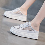 Women Half Drag Shoes Spring Summer Genuine Leather Mesh Platform Sneakers Inner Heightening Casual Shoes Mujer Mart Lion   